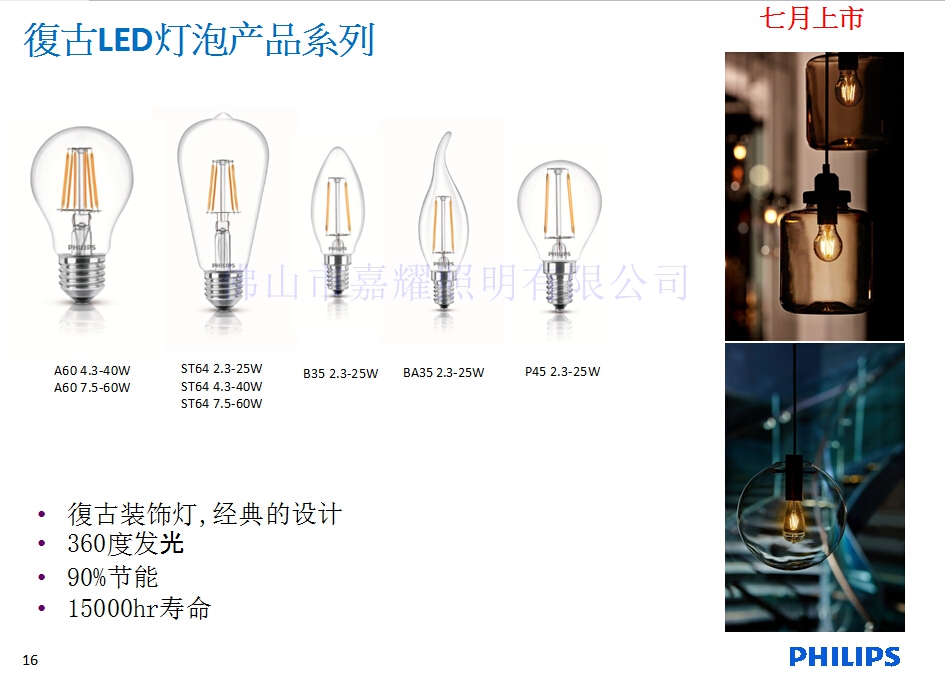 飛利浦復古球泡 尖泡 梨泡批發(fā)2.3W/4.3W/7.5W